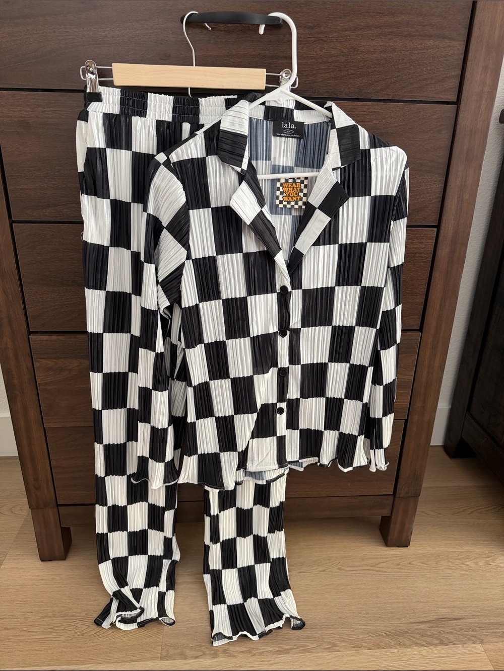 Dressed in LALA Black & White Checkered Women's Pajama Set
